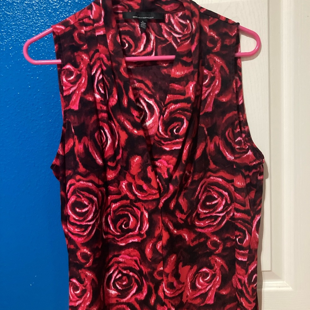 White House Black Market Red Sleeveless Wrap Blouse